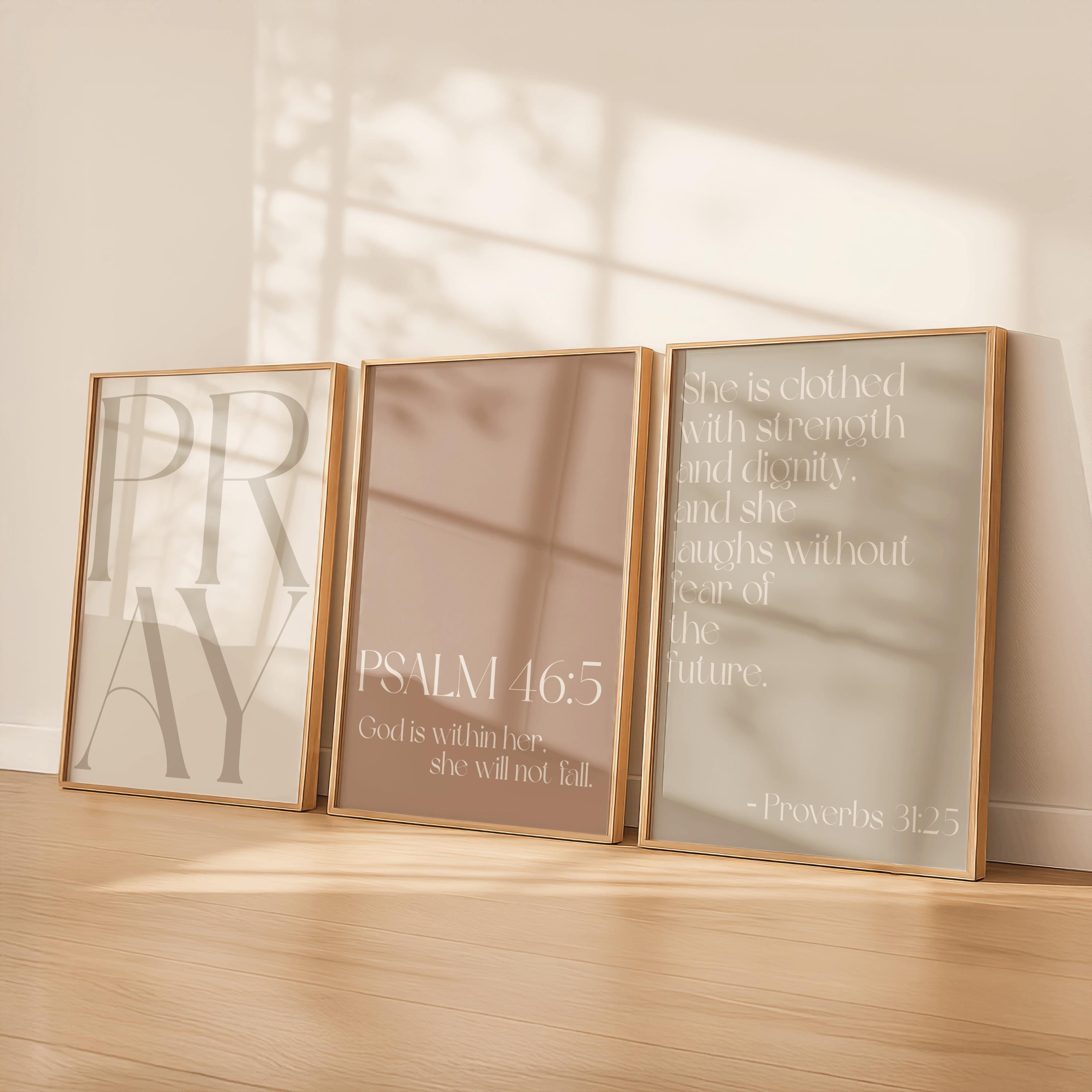 Neutral Christian Wall Art Set of 3 Prints, Bible Verse Printable Bundle, Minimalist Scripture Posters, Modern Religious Decor for Girls